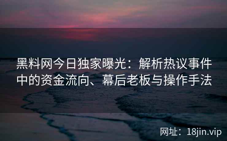 黑料网今日独家曝光：解析热议事件中的资金流向、幕后老板与操作手法